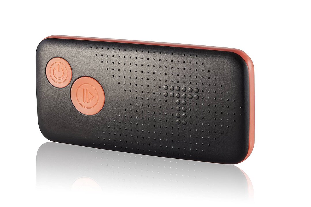 Kunststoffgehäuse des GPS-Trackers TRACKTICKS in schwarz und orange